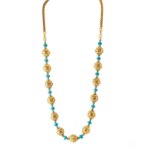Urartu - Gold and Turquoise Talisman Bead Convertible Necklace 18: to 30