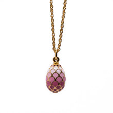 Load image into Gallery viewer, Imperial Treasures - Pink Scallops Small Egg Necklace . Gold Plate and Hand Enameled.

