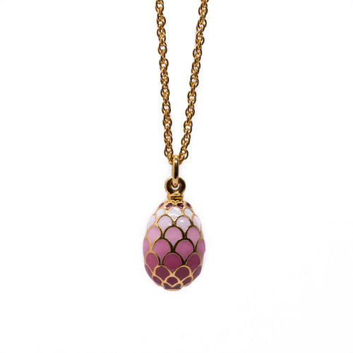 Imperial Treasures - Pink Scallops Small Egg Necklace . Gold Plate and Hand Enameled.