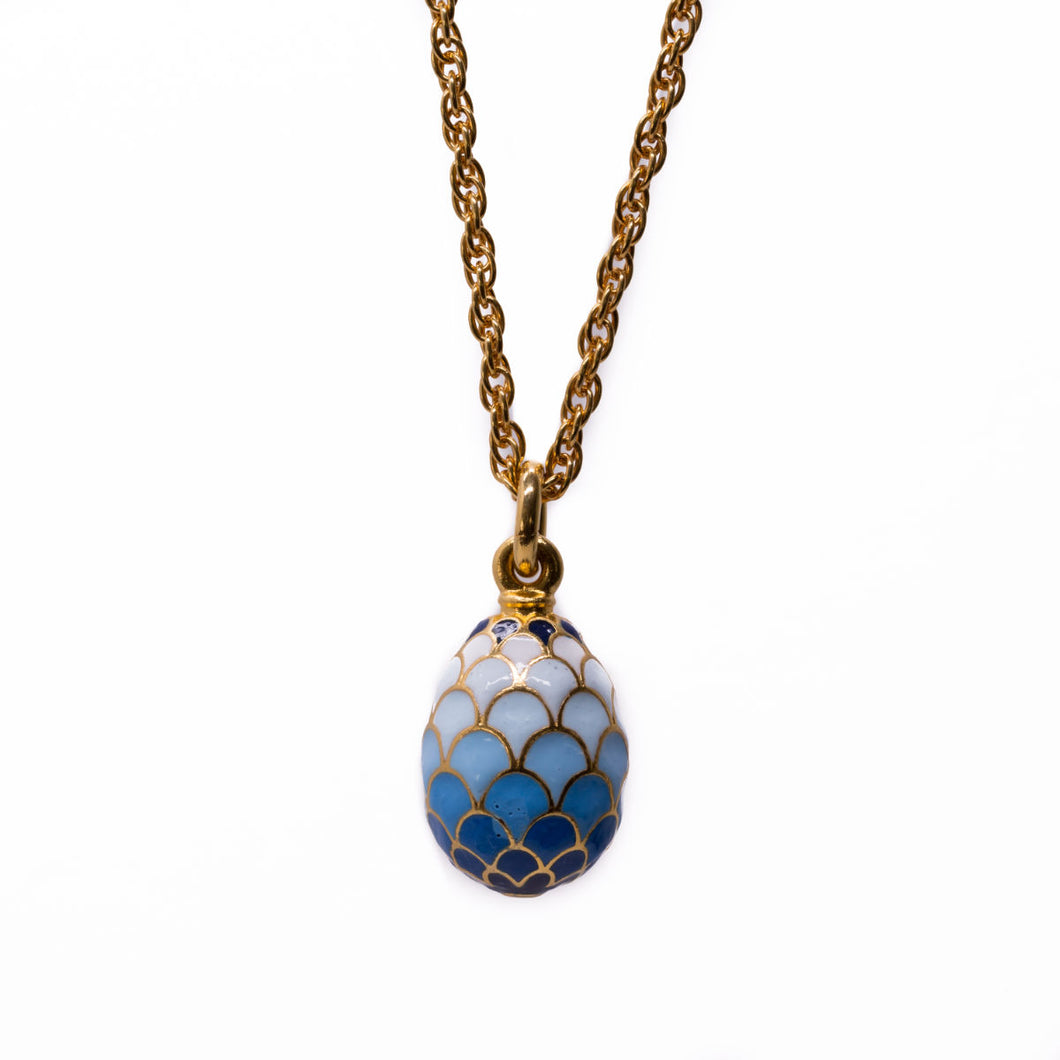 Imperial Treasures - Blue Scallops Egg Long Necklace in Gold and Opaque Enamel in Nine Shades of Blues.