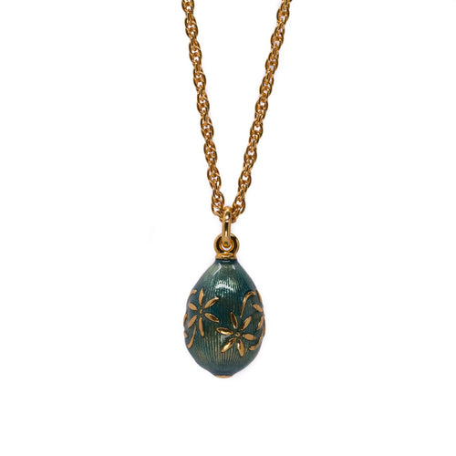 Imperial Treasures - Astrid Egg Long Necklace  in Gold Plate and Translucent Enamel in Emerald Color.