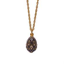 Load image into Gallery viewer, Imperial Treasures - Latticework  Egg Long Necklace in Gold Plate and Translucent  Night Blue Color Accented With Bohemian Crystals.
