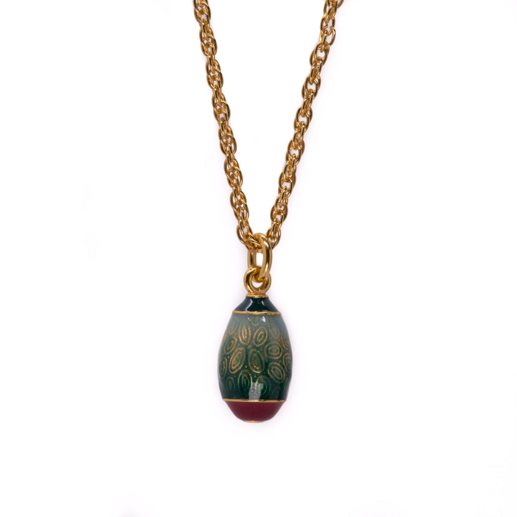 Imperial Treasures - Renewal Egg Long Necklace in Gold Plate and Enamel in Red and Green.