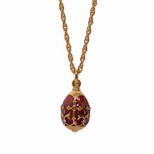 Load image into Gallery viewer, Imperial Treasures - Holy Cross Egg Long Necklace in Gold Plate and Translucent Vordan Red Color, Accented With Bohemian Crystals .
