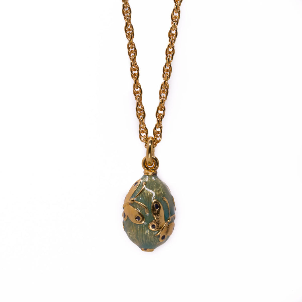 Imperial Treasures - Butterfly Egg Long Necklace in Gold Plate and Pistachio Green Translucent Enamel.