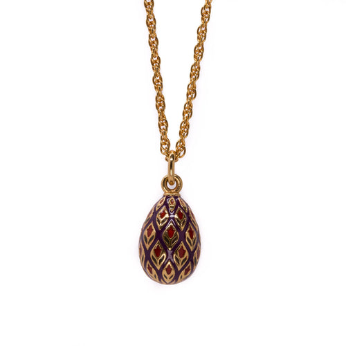 Imperial Treasures - Wild Tulips Egg Long Necklace in Gold Plate and Red, Olivine and Abergine  Enamel.