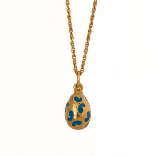 Imperial Treasures - Farfalla Small Egg Necklace in Gold Plate and Blue Butterfly Designs.