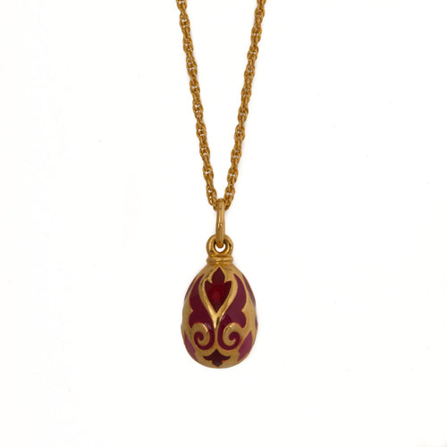 Imperial Treasures - Royal Small Egg Necklace hand enameled in hues of maroon.