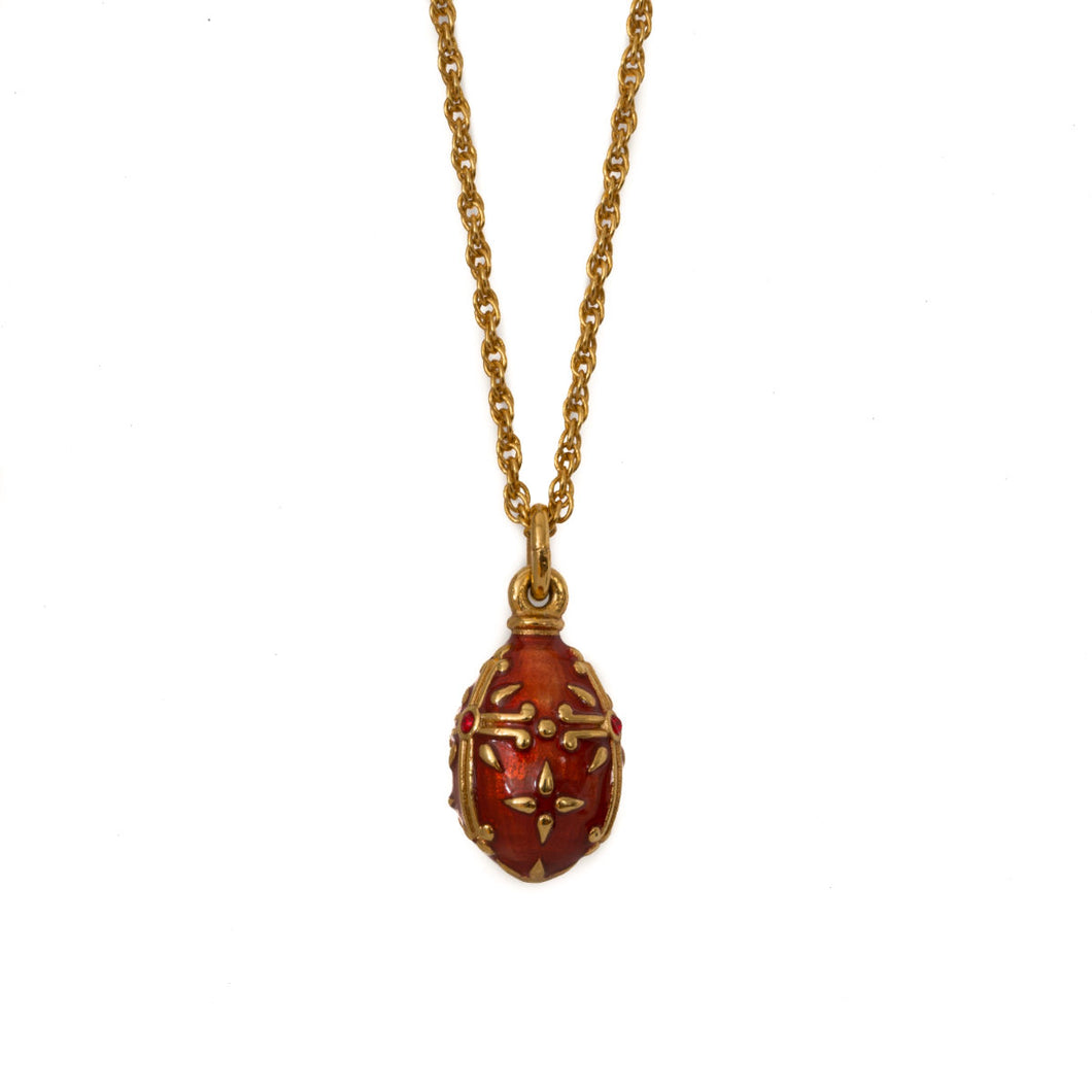 Imperial Treasures - Cross Small Egg Necklace in  Translucent Red Enamel.