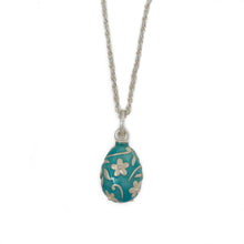 Load image into Gallery viewer, Imperial Treasures - Springtime Small Egg Necklace in Mat Sterling Silver and Aquamarine Translucent Enamel.
