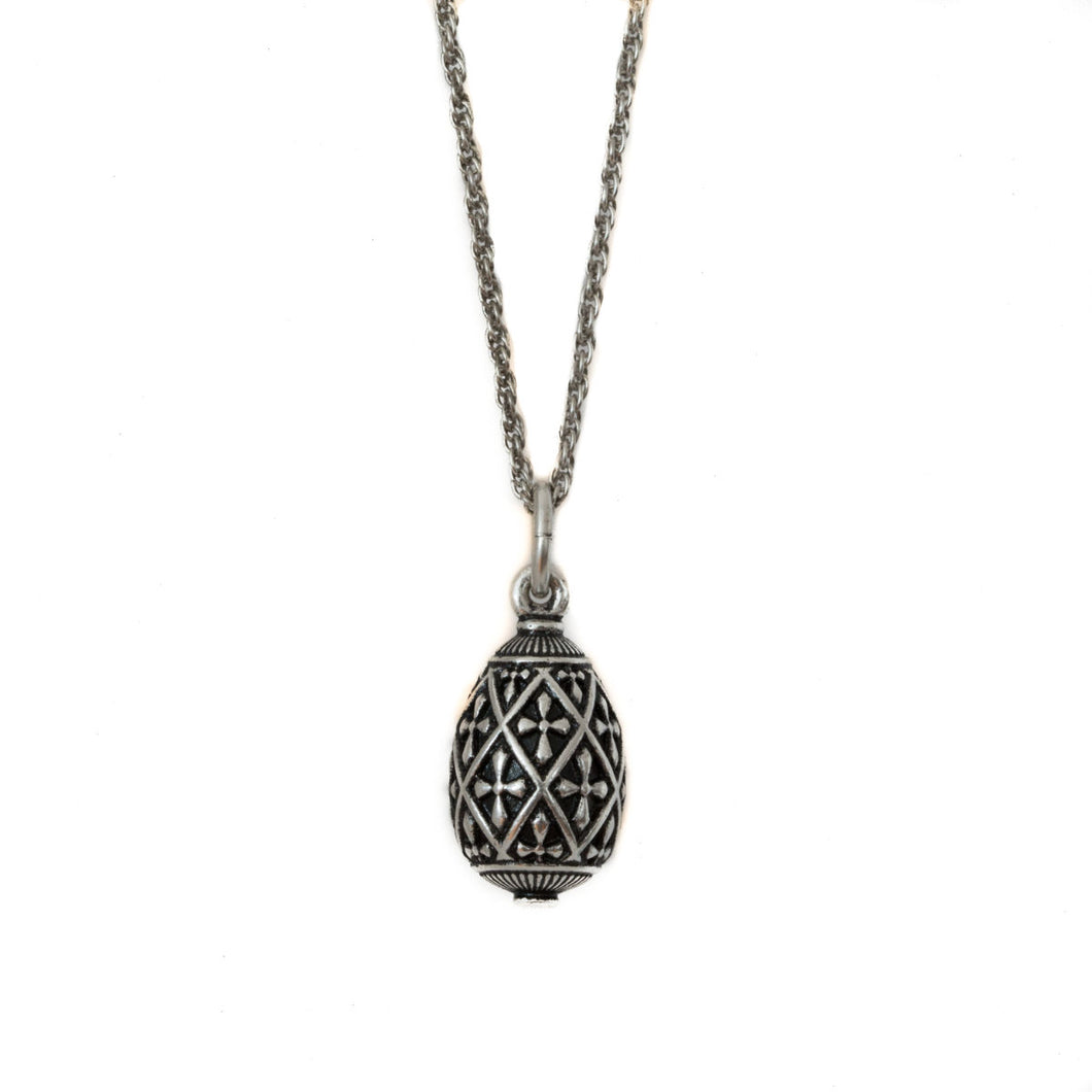Imperial Treasures - Devotion Small Egg Necklace in Oxidized Silver Finish.