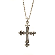 Load image into Gallery viewer, Silver plate and oxidized, 24&quot; cross necklace with Bohemian Crystal pave in Greige.

