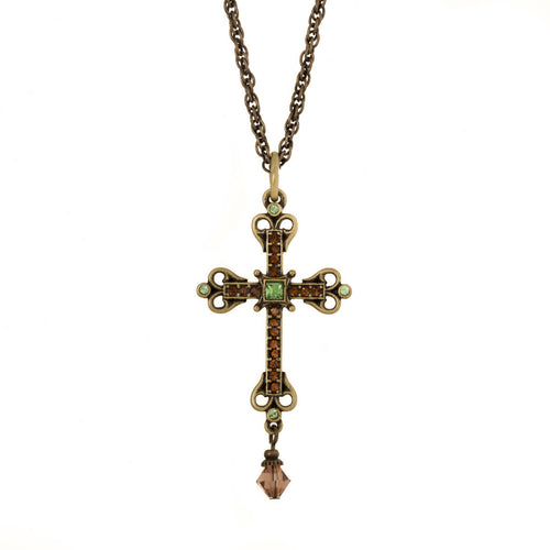 Agape - Medium cross necklace with Bohemian  colored crystals. designed by Manukyan Design Studio
