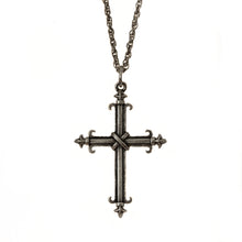 Load image into Gallery viewer, Silver plated and oxidized 24&quot; cross necklace.
