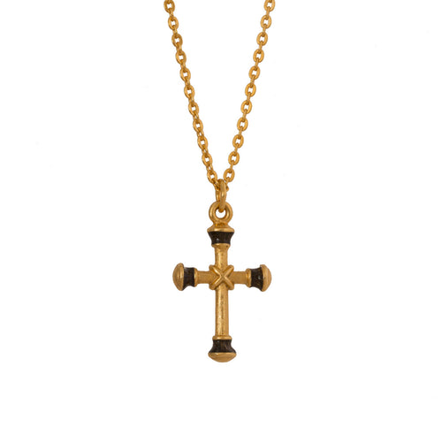 Agape - St. Peprone Cross Short Necklace in Gold Plate and Enamel.