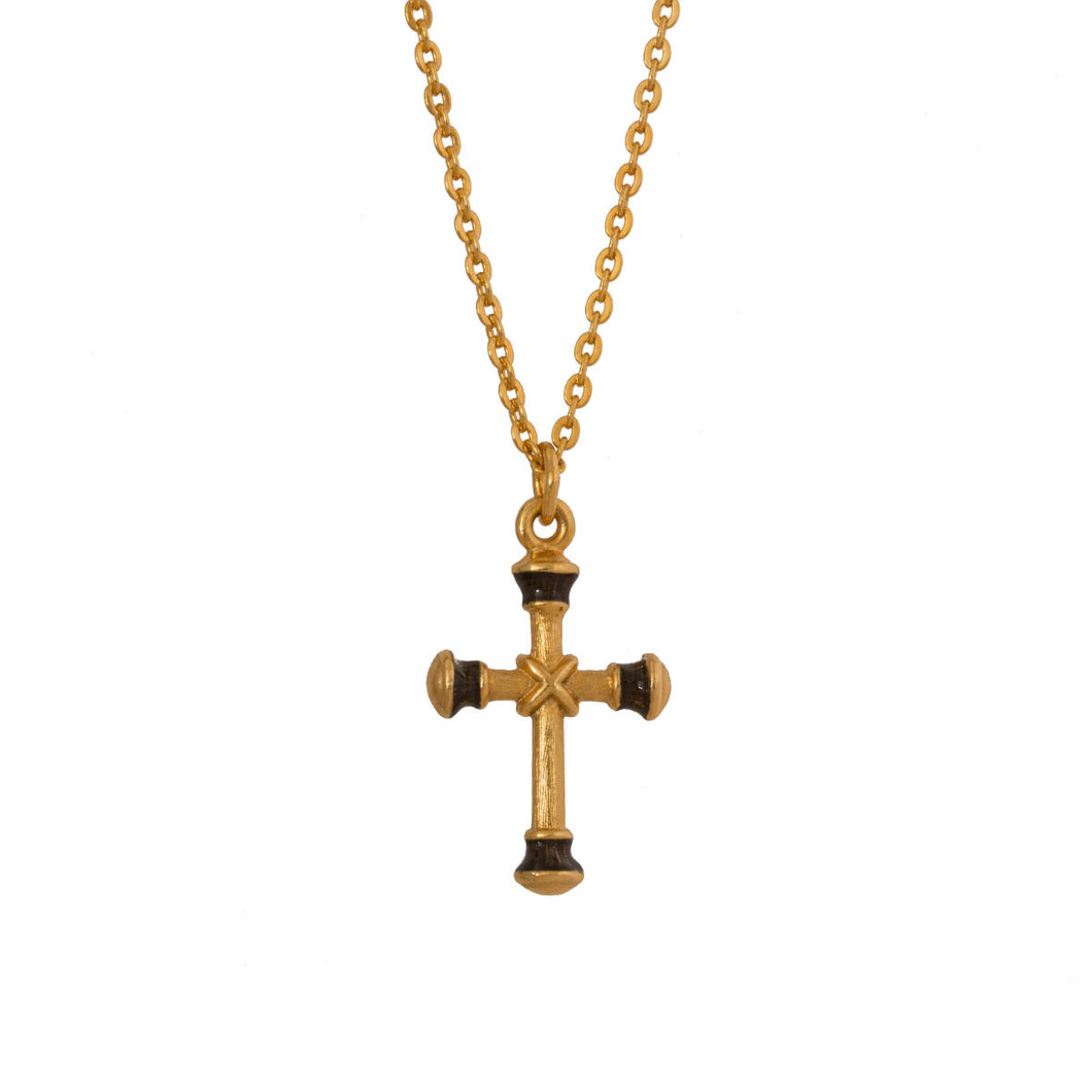 Agape - St. Peprone Cross Short Necklace in Gold Plate and Enamel.