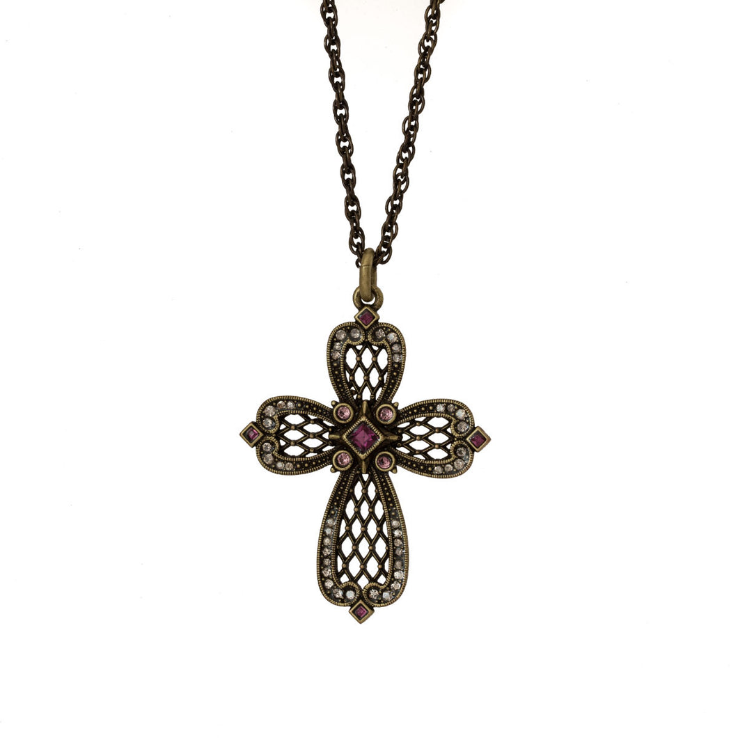 Agape - Queen Keran Cross Necklace in Burnt Bronze and Bohemian Colored Crystals