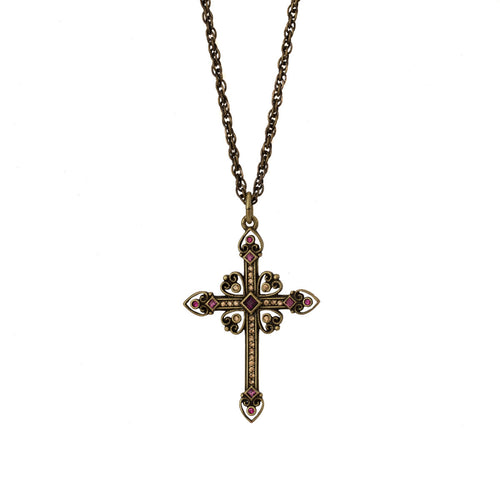 Agape - Mother Teresa Cross Necklace in Burnt Bronze and Bohemian Colored Chrystals.