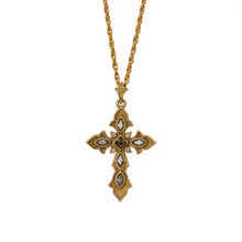 Load image into Gallery viewer, Agape - Queen Parandzem Medium Cross Necklace in Gold Plate  Adorned With Bohemian Crystals in  Greige Palette.
