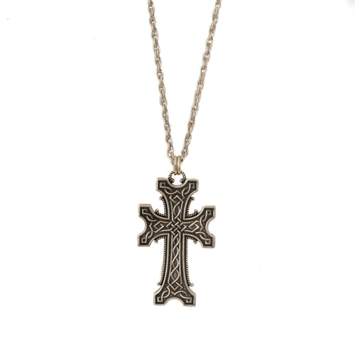 Agape - Keepsake Oversized  Cross Long Necklace. Silver Plate and Oxidized.