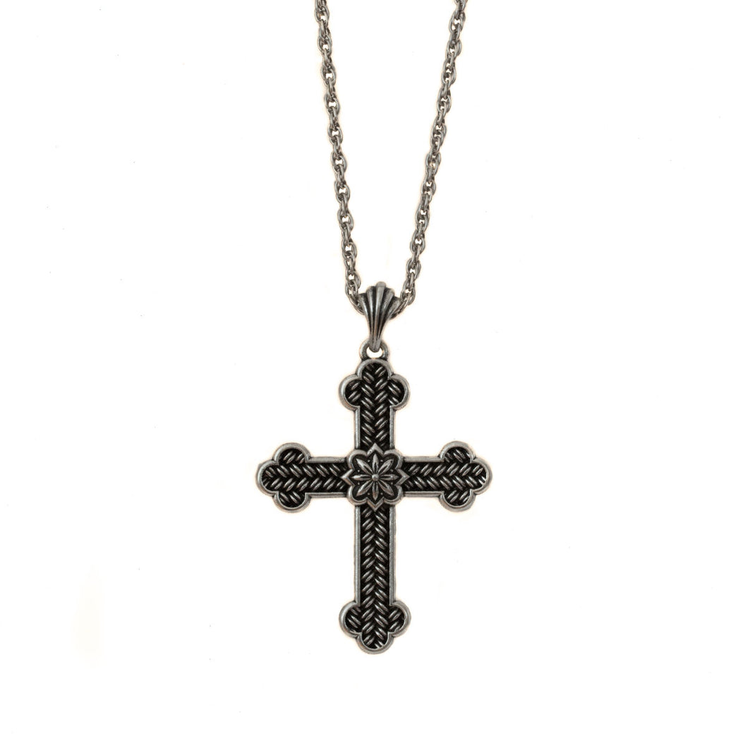 Agape - Unity Large Cross Necklace. Oxidized Silver Plate. Length 30