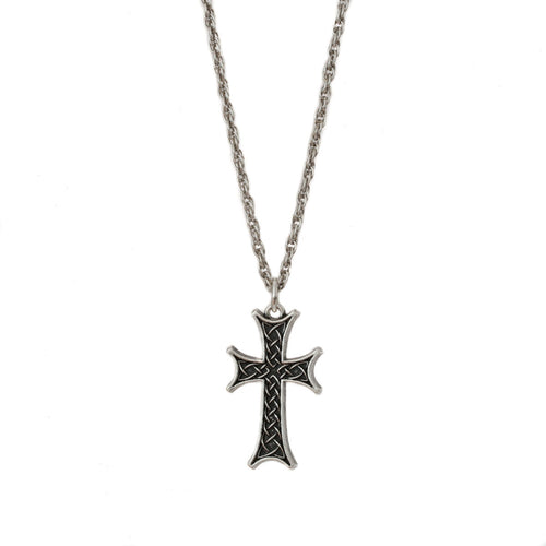 Agape - St. Parthenius Medium Cross Necklace in Oxidized Silver Finish.