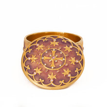 Load image into Gallery viewer, Agape - Holy Cross Keepsake Box with inscription:&quot;And all things you ask in prayer, believing, you shall receive.&quot; Matthew 21:22 in Armenian. Gold plate, enameled in translucent blush rose color and accented with Bohemian crystals in colors.
