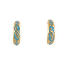Load image into Gallery viewer, Cilicia - Post Hoop Earrings in Gold Plate and Turquoise Enamel.
