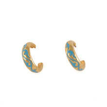 Load image into Gallery viewer, Cilicia - Post Hoop Earrings in Gold Plate and Turquoise Enamel.
