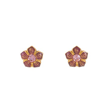 Load image into Gallery viewer, Primavera - Stud Earrings in Gold Plate and Mauve Translucent Enamel, Accented with Bohemian Crystals in Light Rose.
