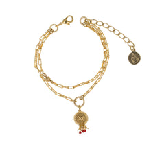 Load image into Gallery viewer, Golden Pomegranates - Double Row Charm Bracelet  in Gold Plate
