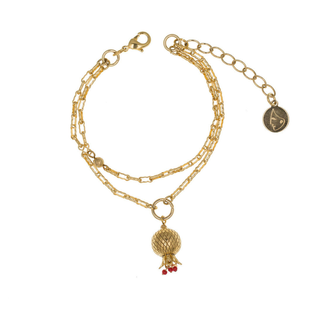 Golden Pomegranates - Double Row Charm Bracelet  in Gold Plate
