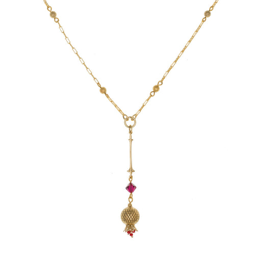 Golden Pomegranates - Y Shape Necklace ,24K Gold Plate