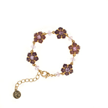 Load image into Gallery viewer, Primavera - Link Bracelet in Gold Plate and Translucent Enamel in Mauve and Aubergine, Accented with Bohemian Crystals in Lt Rose and Lt Amethyst.
