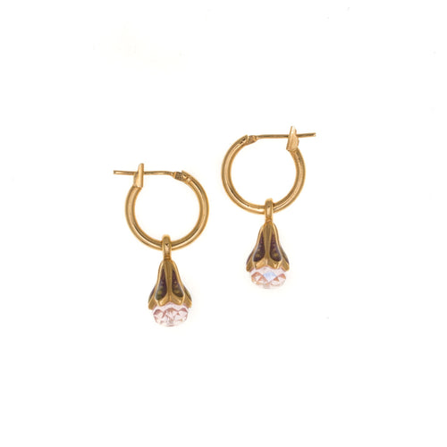 Primavera - Hoop Drop Earrings in Gold Plate and Enamel with Bohemian Crystal Beads.