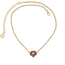 Load image into Gallery viewer, Primavera - Short Necklace in Gold Plate and Translucent Enamel in Mauve, Accented with Crystal in Light Rose. Adjustable Length 16&quot; to 19&quot;.
