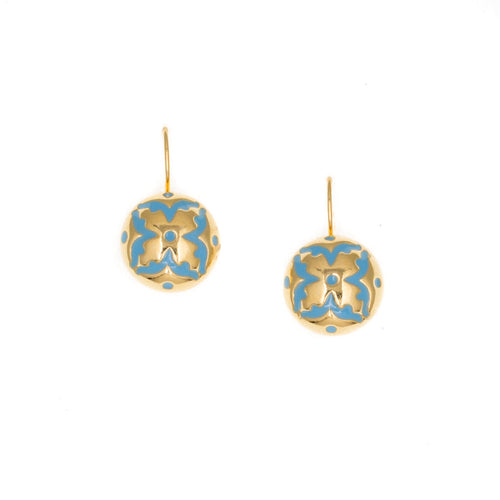 Cilicia - Lever Back Earrings in Gold Plate and Turquoise Enamel.