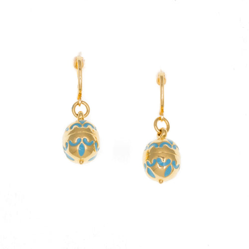 Cilicia - Bead Drop Wire/Clip Earrings in Gold Plate and Turquoise Enamel.