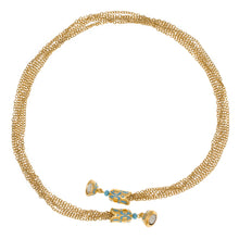 Load image into Gallery viewer, Cilicia - Multi Chain Short Necklace with Frontal Magnetic Closure. 24K Gold Plate and Turquoise Enamel. Length 17&quot;.
