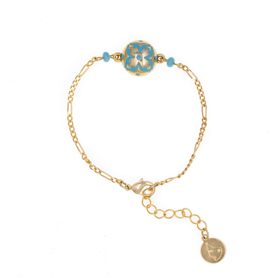 Cilicia - Soft Bracelet in Gold Plate and Turquoise Enamel. Length 7
