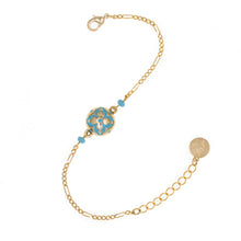 Load image into Gallery viewer, Cilicia - Soft Bracelet in Gold Plate and Turquoise Enamel. Length 7&quot; to 8.25&quot;.
