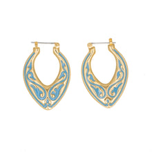 Load image into Gallery viewer, Cilicia - Flat Hoop Post Earrings are double sided, hand painted in turquoise enamel. 
