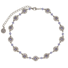 Load image into Gallery viewer, Everlasting Love - Choker Necklace in imitation platinum plating with Bohemian crystals in diamond and tanzanite colors. Adjustable  length 13&quot; to 16&quot;.
