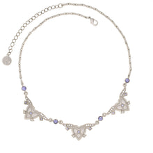 Load image into Gallery viewer, Everlasting Love - Triple Heart Collar Necklace with Bohemian crystals in diamond and tanzanite colors. Adjustable length 16&quot; to 19&quot;.
