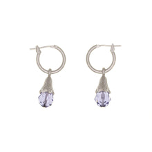 Load image into Gallery viewer, Everlasting Love - Hoop Drop Earrings in mat platinum finish and Bohemian crystals in tanzanite color.
