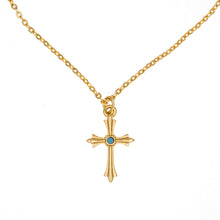 Load image into Gallery viewer, Agape - St. Gayane Small Short Gold Plate Necklace with Bohemian Crystal in Opaque Turquoise.
