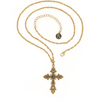 Load image into Gallery viewer, Agape - Queen Parandzem Medium Cross Necklace in Gold Plate Adorned With Bohemian Crystals in Greige Palette. Adjustable Length 24&quot; to 27&quot;
