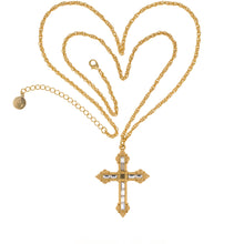 Load image into Gallery viewer, Agape - Queen Ashkhen Cross Necklace in 24k Gold Plate and Bohemian Crystals. Adjustable Length 30&quot; to 33&quot;.
