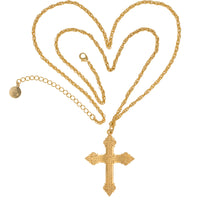 Load image into Gallery viewer, Agape - Queen Ashkhen Cross Necklace in 24k Gold Plate and Bohemian Crystals. Adjustable Length 30&quot; to 33&quot;. Etched Back Side .
