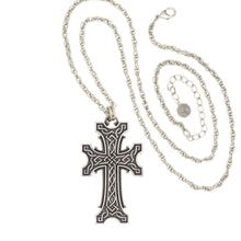Load image into Gallery viewer, Agape - Keepsake Oversized Cross Long Necklace. Silver Plate and Oxidized. Adjustable Length 32&quot; to 35&quot;.
